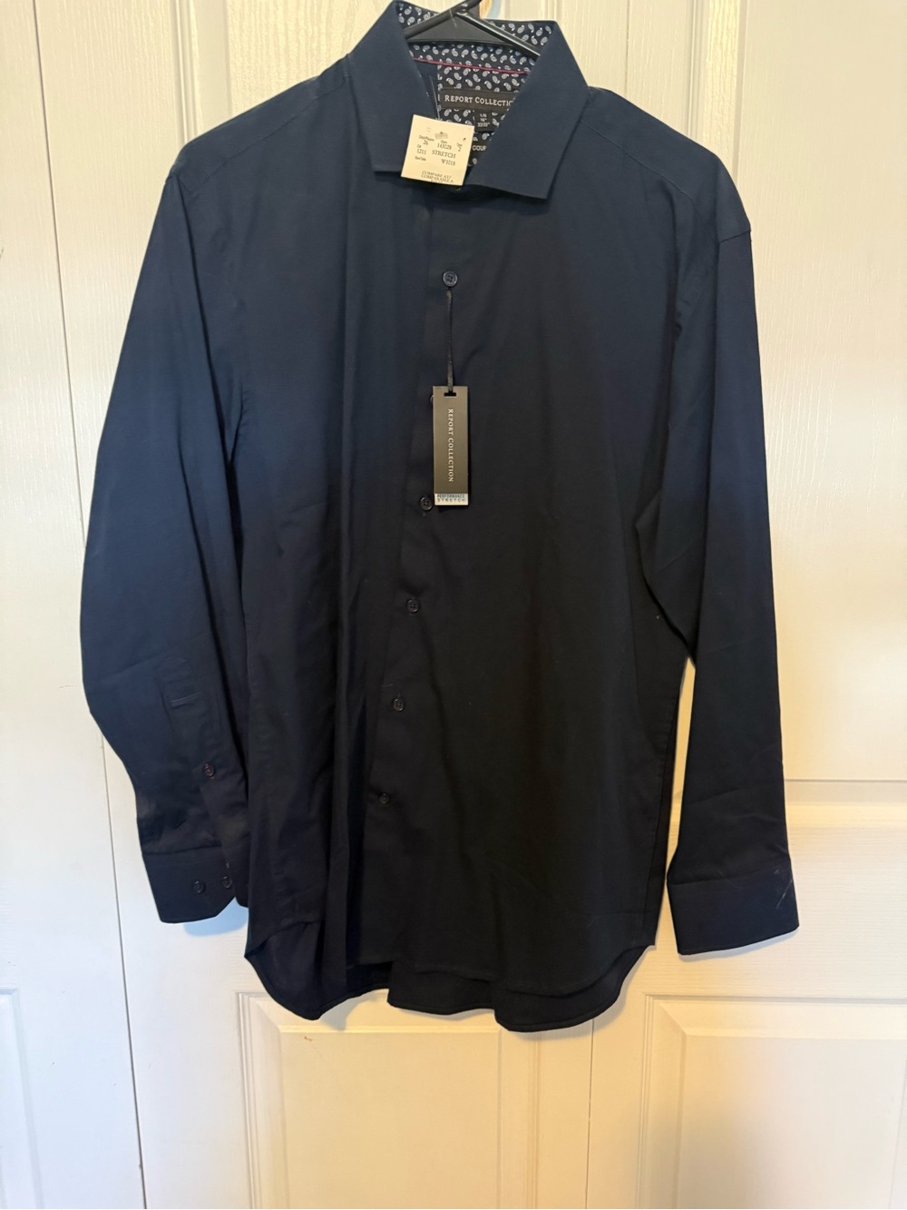 Report Collection Men's Dark Navy Long-Sleeve Dress Shirt
